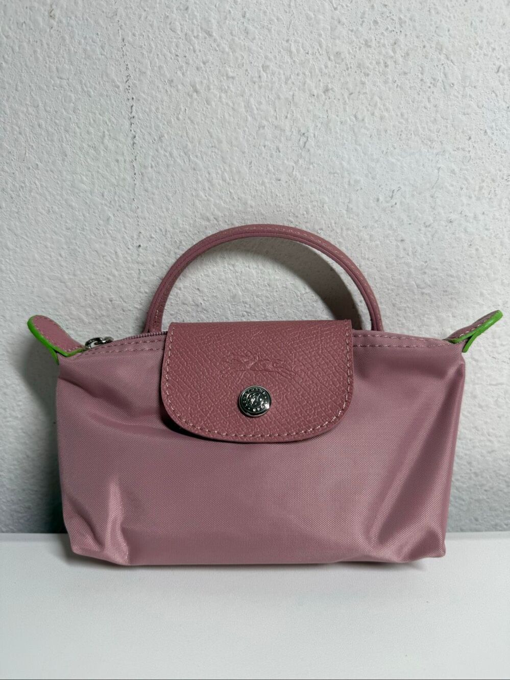 Longchamp Mini Le Pliage Peony Pink Top Handle Bag + Strap Rare